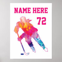 Meisjes Gepersonaliseerde Hockey Player Waterverf