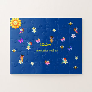Meisjes gepersonaliseerde naam fee en bloem Puzzel
