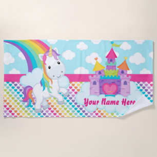 Meisjes Gepersonaliseerde regenboogkasteel Unicorn Strandlaken