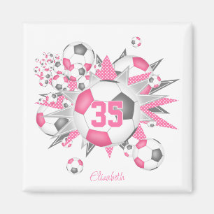 Meisjes gepersonaliseerde voetbal blowout roze gri magneet