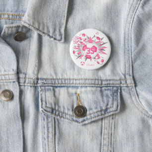 Meisjes gepersonaliseerde voetbal blowout roze ronde button 5,7 cm