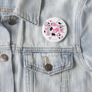 Meisjes gepersonaliseerde voetbal blowout roze zwa ronde button 5,7 cm