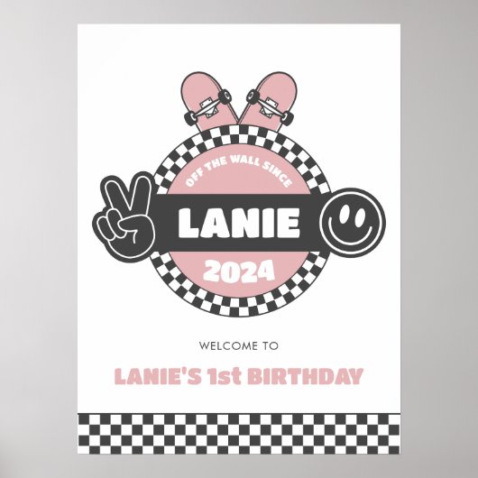 Meisjes geruit skateboard Groovy Hippie Verjaardag Poster (Voorkant)