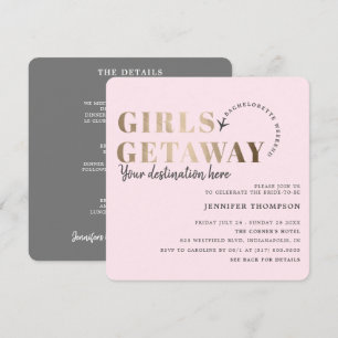 Meisjes Getaway Blush & Gold vrijgezellenweekend Kaart