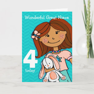 Meisjes geweldig Niece 4e verjaardagskaart girlie  Kaart