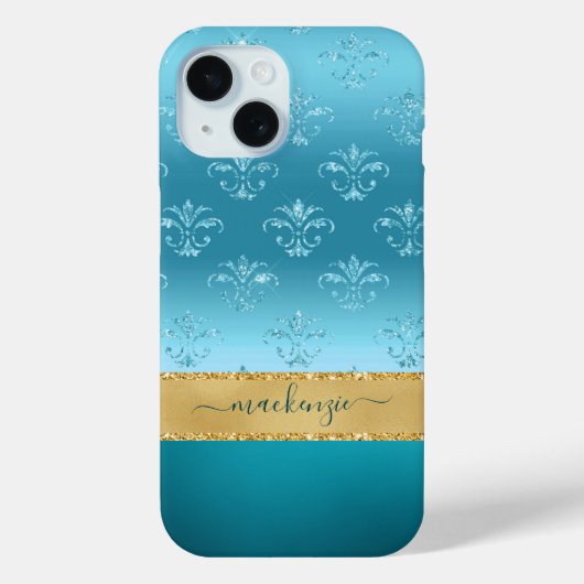 Meisjes Glitter Blue Glam Metallic Personalized Case-Mate iPhone Case (Achterkant)