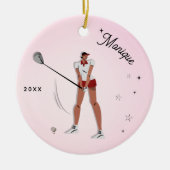 Meisjes Golfer Silhouette Pink Kind Keramisch Ornament (Voorkant)