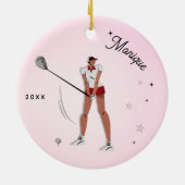 Meisjes Golfer Silhouette Pink Kind Keramisch Ornament (Achterkant)