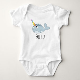 Meisjes grillige regenboog narwal Cartoon en naam Romper