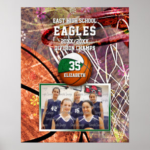 meisjes groen wit team kleuren foto basketbal poster