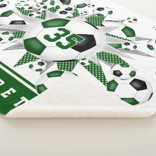 Meisjes groen zwart sport voetballen sterren sherpa deken