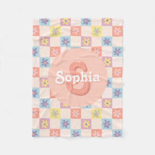 Meisjes Groovy Roze Retro 70s Kinder Monogram Fleece Deken