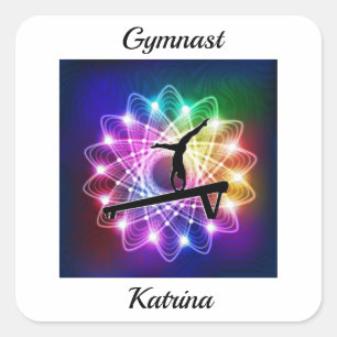 Meisjes Gymnast Balance Beam Personaliseerd Vierkante Sticker