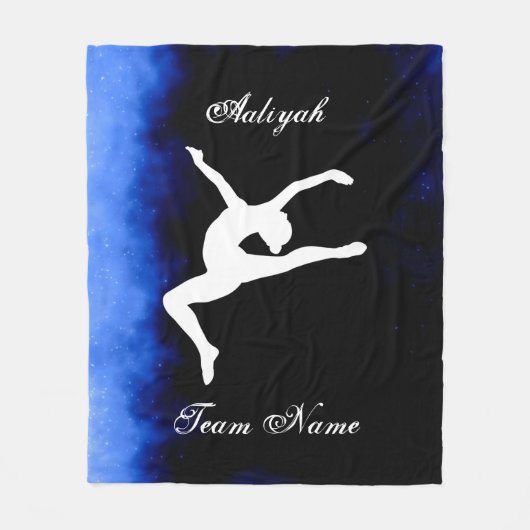 Meisjes Gymnastics Black, Blue, White met teamnaam Fleece Deken (Voorkant)