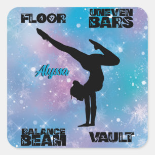 Meisjes Gymnastics Floor, Bars, Beam, Vault Pastel Vierkante Sticker