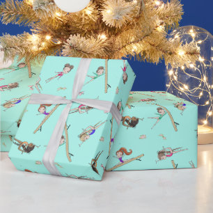 Meisjes Gymnastiek Blauw Groen Turquise Patroon Cadeaupapier