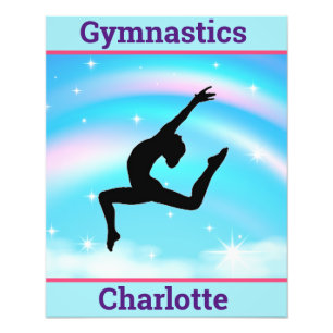 Meisjes Gymnastiek Leap Regenboog Wolken Foto Afdruk