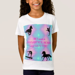Meisjes Gymnastiek, Paarden, Glitter T-Shirt