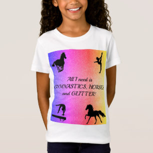 Meisjes Gymnastiek, Paarden, Glitter T-Shirt