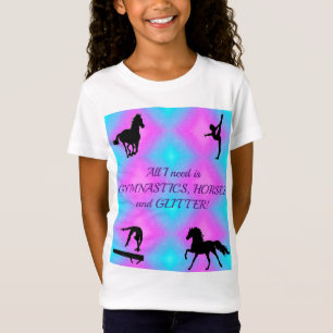 Meisjes Gymnastiek, Paarden, Glitter T-Shirt