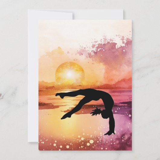 Meisjes Gymnastiek Zonsondergang Strand Verjaardag Kaart (Achterkant)