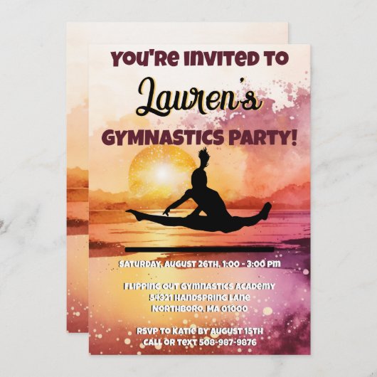 Meisjes Gymnastiek Zonsondergang Strand Verjaardag Kaart (Voorkant / Achterkant)