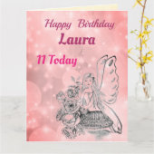 Meisjes Happy 11th Birthday Fairy Greeting Kaart (Gele Bloem)