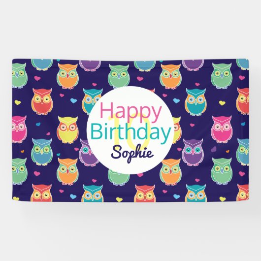 Meisjes Happy Birthday Blue Owl Pattern gepersonal Spandoek (Horizontaal)