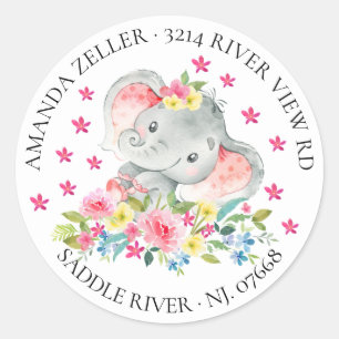 Meisjes Happy Elephant Baby shower Retouradres Ronde Sticker