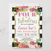 Meisjes Herfst Floral Vier en Fabulous 4th Birthda Kaart (Voorkant)