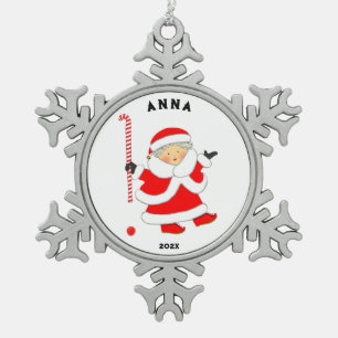 Meisjes Hockey Tin Sneeuwvlok Ornament