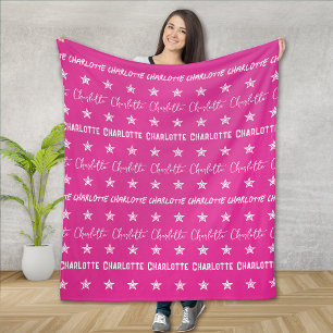 Meisje's Hot Roze Monogram Patroon Sterren Fleece Deken