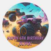 Meisjes houden ook van Monster Trucks Verjaardagsf Ronde Sticker (Voorkant)