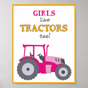 Meisjes houden ook van tractoren kinderkamer roze poster