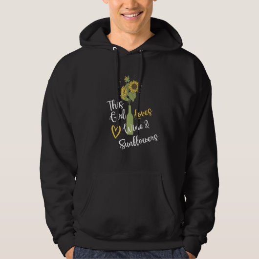 Meisjes houden van wijn en zonnebloemen in wijn hoodie (Voorkant)