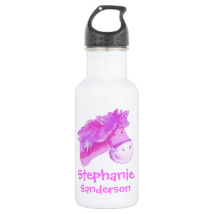 Meisjes id pony roze en witte drinken flesje waterfles 