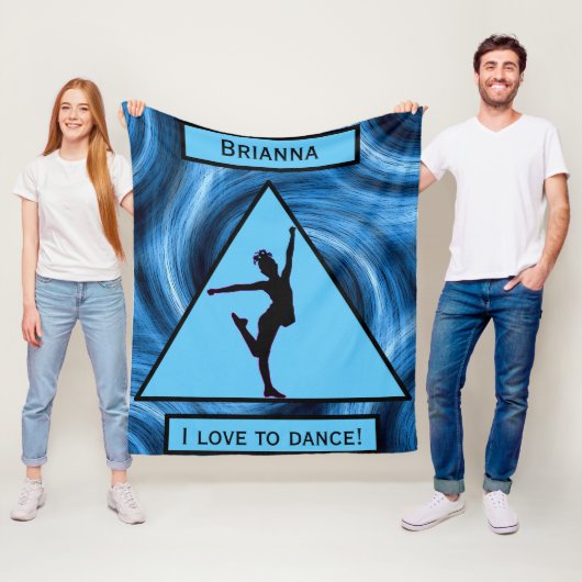 Meisjes "Ik hou van dansen" Blauwe Zwemelen Fleece Deken (In situ)