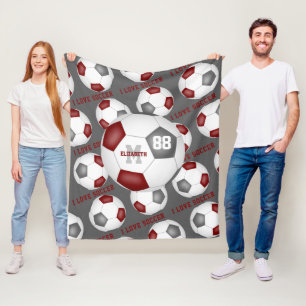 Meisjes Ik hou van voetbal sport mantra maroon gri Fleece Deken