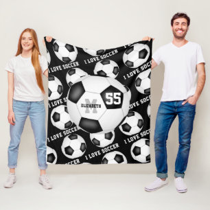 meisjes Ik hou van voetbal zwart en wit Fleece Deken