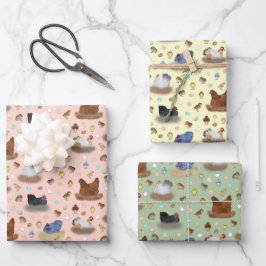 Meisjes in de Coop - perzikkleurig, geel, grijsgro Inpakpapier Vel