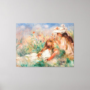 Meisjes in de gras die een Bouquet regelen Canvas Afdruk