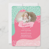 Meisjes in Roze en Zee Groen met foto Baptisme Kaart (Voorkant)