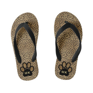Meisjes Initialen op Cheetah Animal Print Cat Paw Kinder Teenslippers