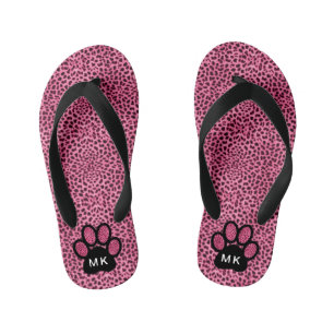 Meisjes Initialen op Roze Cheetah Cat Paw Print Kinder Teenslippers