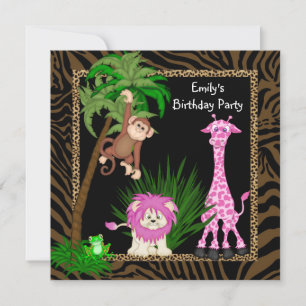 Meisjes Jungle Safari Verjaardagsfeest Uitnodiging