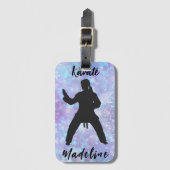 Meisjes Karate Blue Paars gepersonaliseerd Bagagelabel (Voorkant (verticaal))