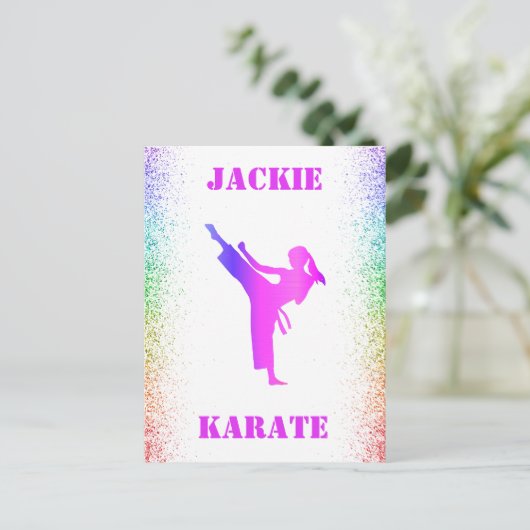 Meisjes Karate Rainbow Speckles Briefkaart (Staand voorkant)