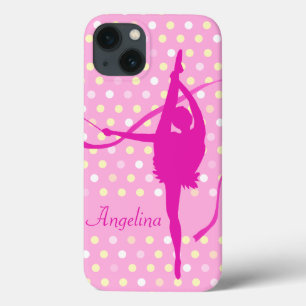 Meisjes kinderen genoemd turnster stippen roze iPhone 13 hoesje