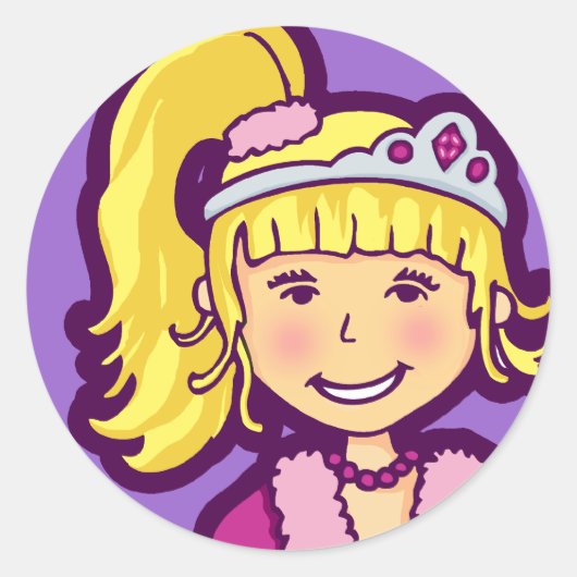 Meisjes kleine prinses grafisch paarse roze sticke ronde sticker (Voorkant)