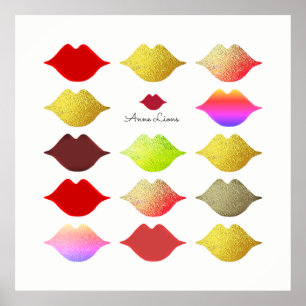 meisjes kleurrijke lippen / kleurstofmonden op wit poster